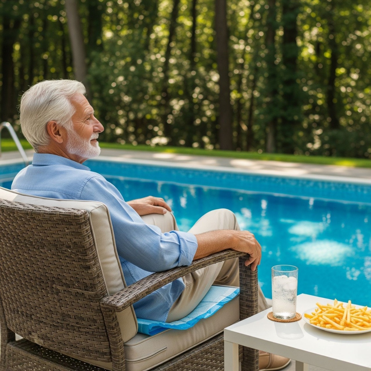 Elderly man relaxing comfortably outdoors